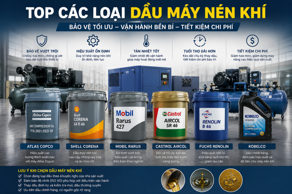 Top 5 dầu máy nén khí Piston hiện nay